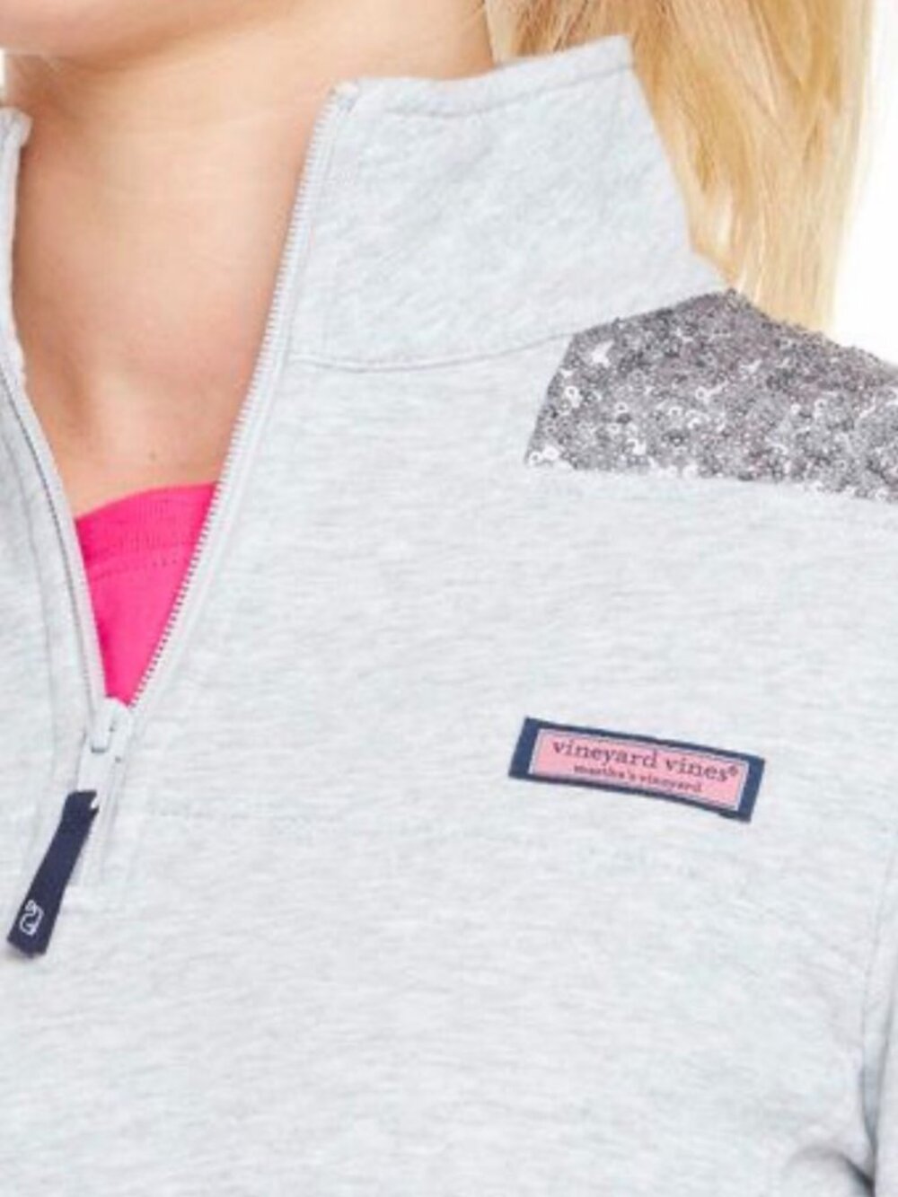 Vineyard Vines Women's Sequin Shoulder Quarter-Zip Pullover Sweatshirt Heather G